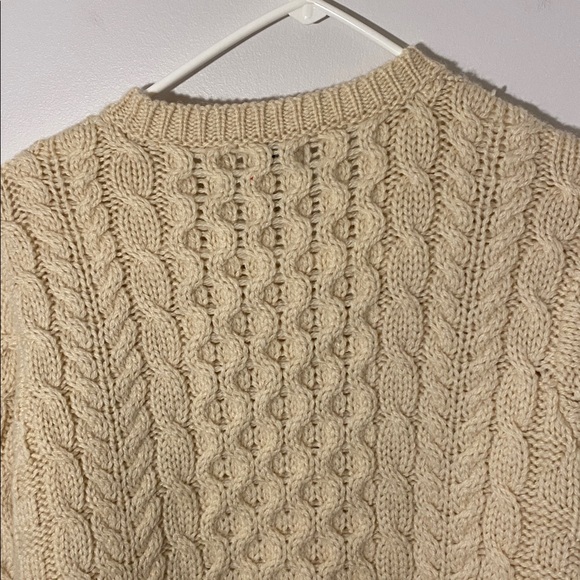 Vtg. LLBean 100% Wool Cardigan Sweater Cream Cable Knit Button Front Women’s S - Picture 10 of 12